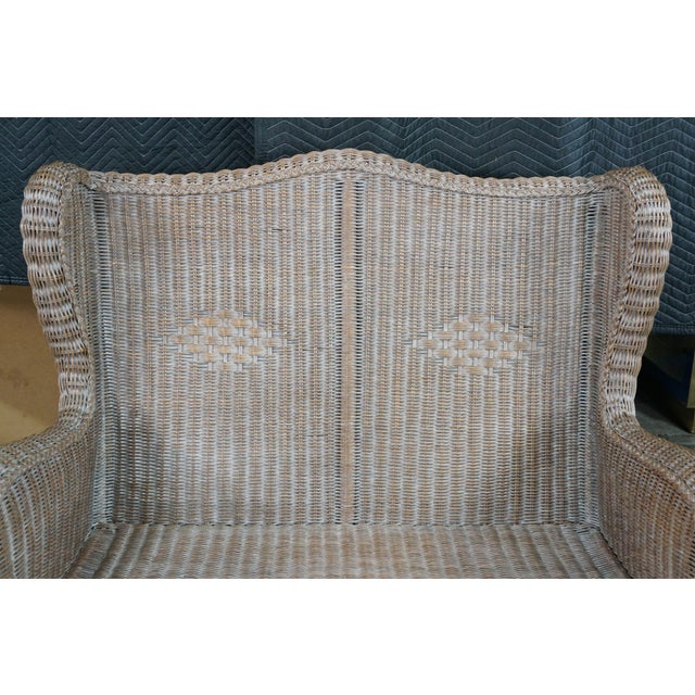 Late 20th Century Late 20th Century Victorian Revival Large Woven Wicker Wingback Settee Lounge Bench Loveseat For Sale - Image 5 of 18