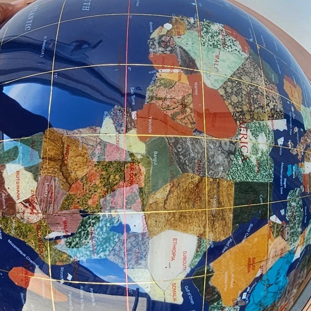 Vintage Gemstone Globe Lapis Lazuli and Semi Precious Stones Worldglobe on Stand For Sale - Image 11 of 17