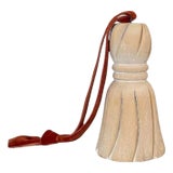 Antique French Carved Wood Tassel With Rust Red Velvet Ribbon For Sale