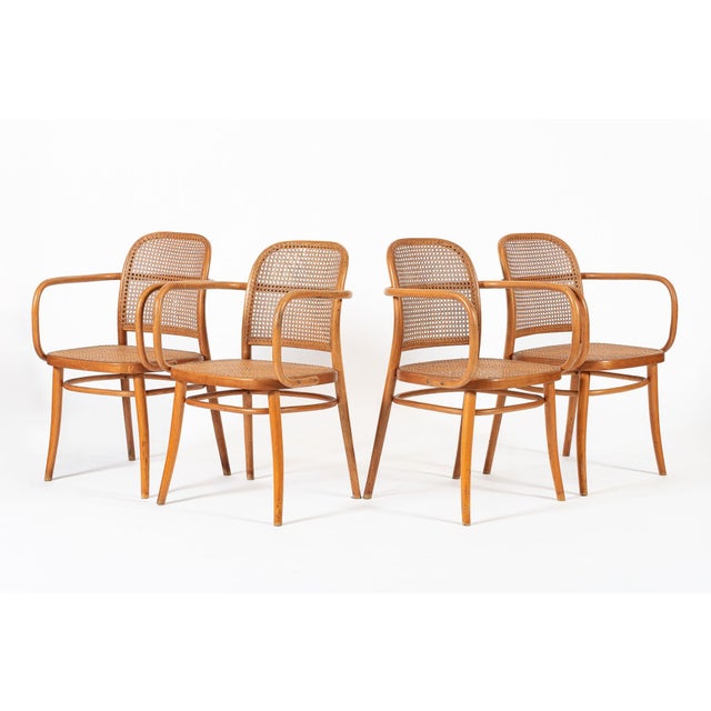 Josef Hoffmann Vintage Bent Wood & Wicker Cafe Chairs by Josef Hoffman for Ligna For Sale - Image 4 of 17