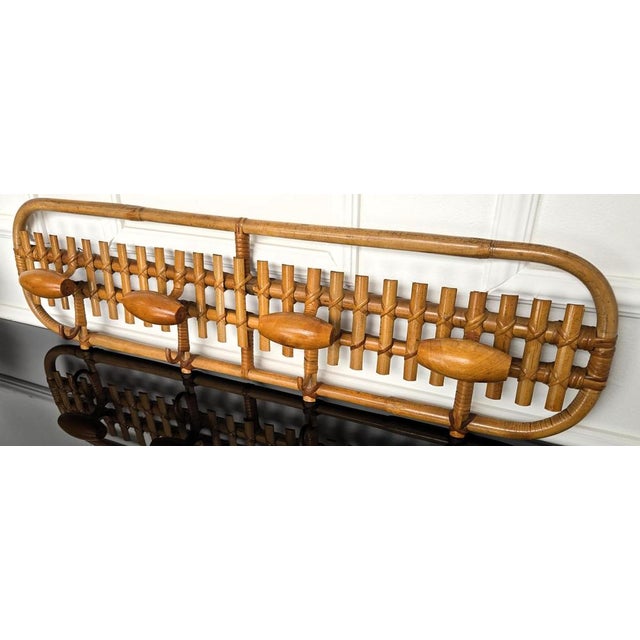 Italian Bohemian Bamboo and Rattan Wall Coat Hanger, 1960s For Sale - Image 6 of 10