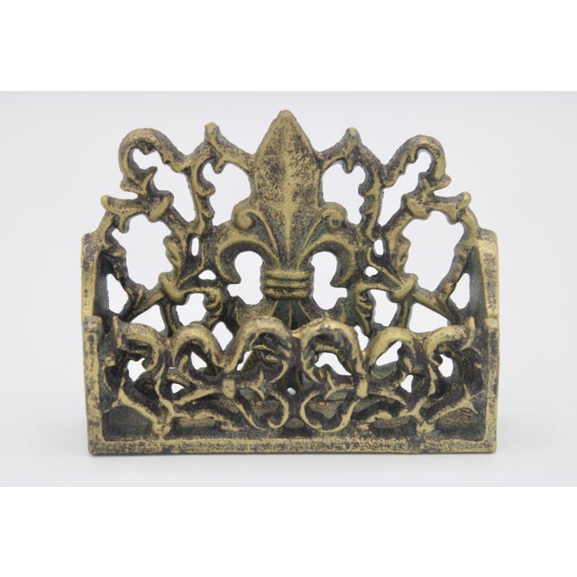 A charming vintage French Fleur De Lis business card holder. This exquisite vintage card holder has a kick stand it can...