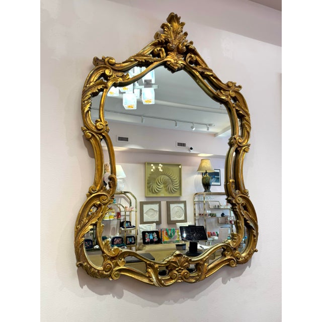 Rococo Vintage Large Gold Giltwood Rococo Style Mirror For Sale - Image 3 of 12