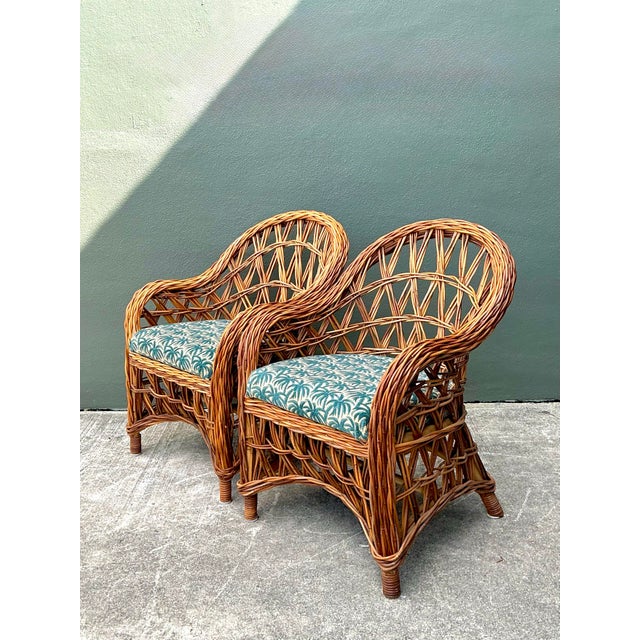 Vintage Woven Rattan Lounge Chairs - A Pair For Sale - Image 9 of 12