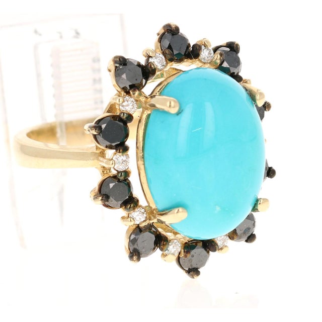 Contemporary 9.56 Carat Turquoise Diamond Yellow Gold Cocktail Ring, Size 7 For Sale - Image 3 of 4