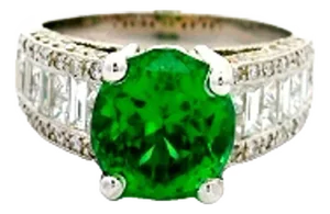 3.92 Carat Tsavorite Diamond 18k White Gold Ring, Size 6.75