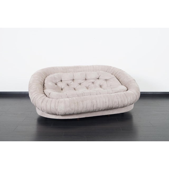 Fabulous vintage suede "Cloud" loveseat. Made in Italy. Follow Us Instagram: DanishModern_NoHo