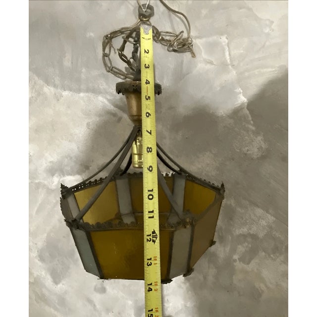 Amber Vintage Amber & Frosted Glass Hanging Fixture Pendant Light For Sale - Image 8 of 8