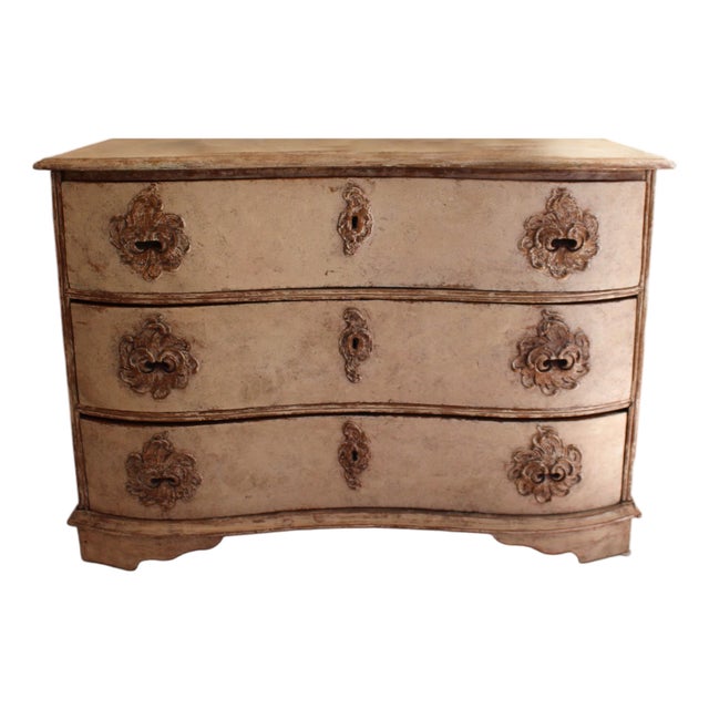 18th Century German Antique Rococo Painted Chest With Rare Shell Carving on Handles For Sale
