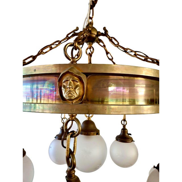 Arts & Crafts An Antique Arts & Crafts Six-Light Chandelier With Circular Brass Band For Sale - Image 3 of 5