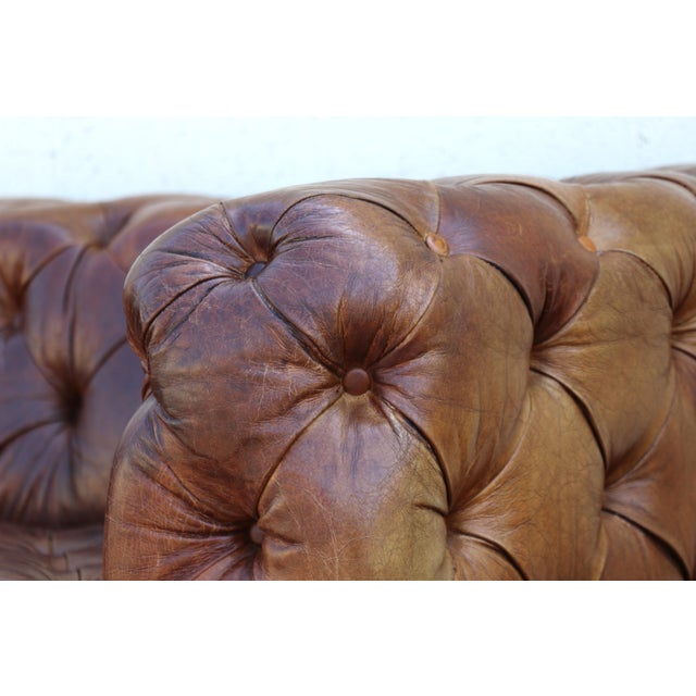 Vintage Tufted Brown Distressed Leather For Sale - Image 9 of 18