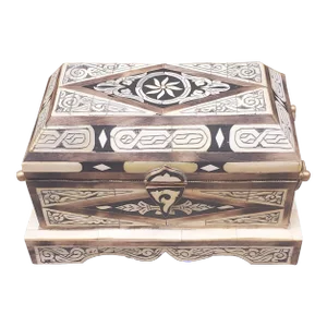 Moroccan Resin and Metal Inlaid Cedar Wood Trunk