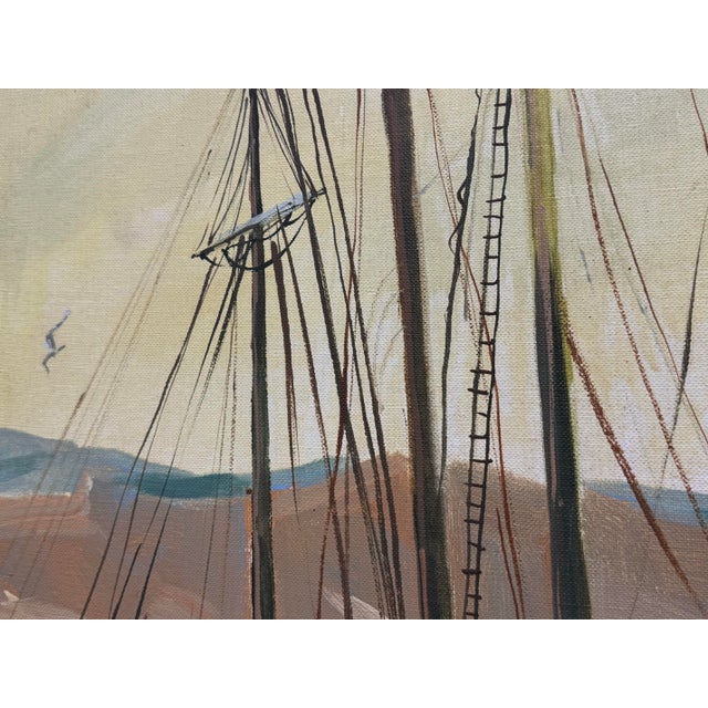 Textile Taylor Oil Painting of Harbor Boats, Signed For Sale - Image 7 of 12