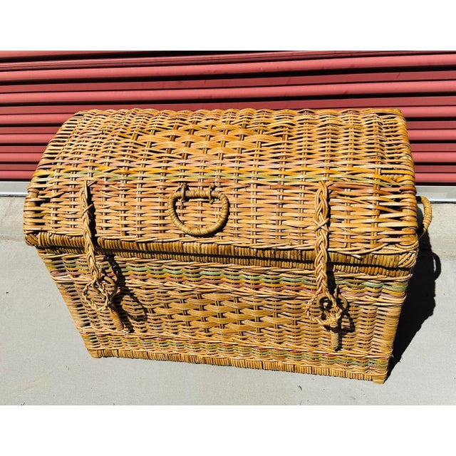 Wood Vintage Rustic European Rattan Storage Trunk For Sale - Image 7 of 8