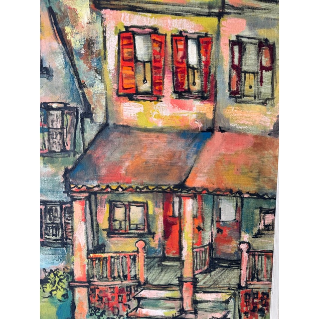 1960s Vintage Impressionist Row Houses Oil on Canvas Painting, Signed For Sale In Miami - Image 6 of 12