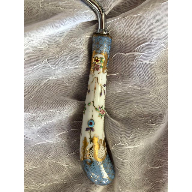 Metal 1950s Sheffield England Cake Breaker Floral and Gold Painted Porcelain Handle For Sale - Image 7 of 7