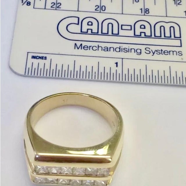 Diamond Ring 14k Yellow Gold 2 TCW Princess Cut Unisex Certified, Size 9.25 For Sale - Image 4 of 11