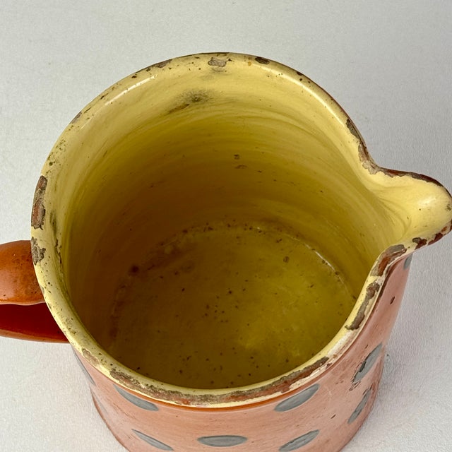 Late 19th Century Antique 19th Century French Hand Painted Polkadot Pitcher in Fiery Pumpkin Orange, Large 6" H For Sale - Image 5 of 8