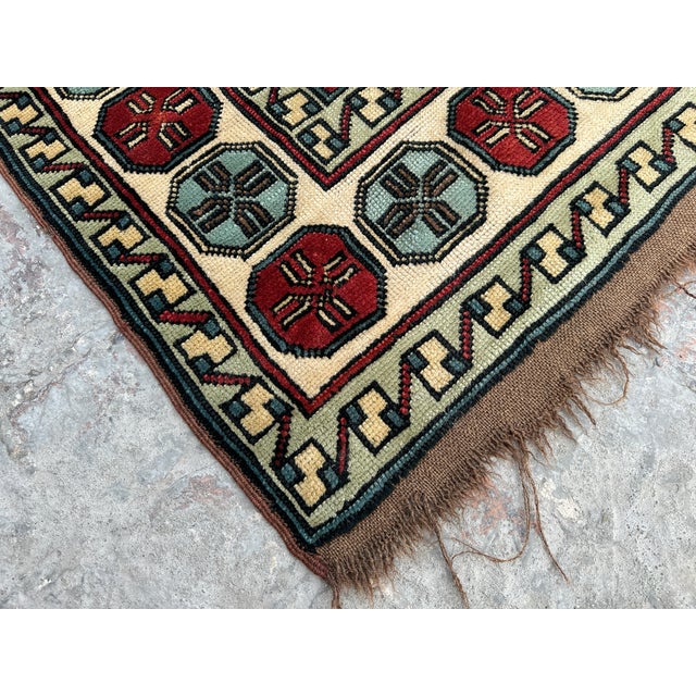 hand knotted gorgeous one of a kind vintage kazak tribal rug geometric pattern rug Natural dye Colors this rug hand...