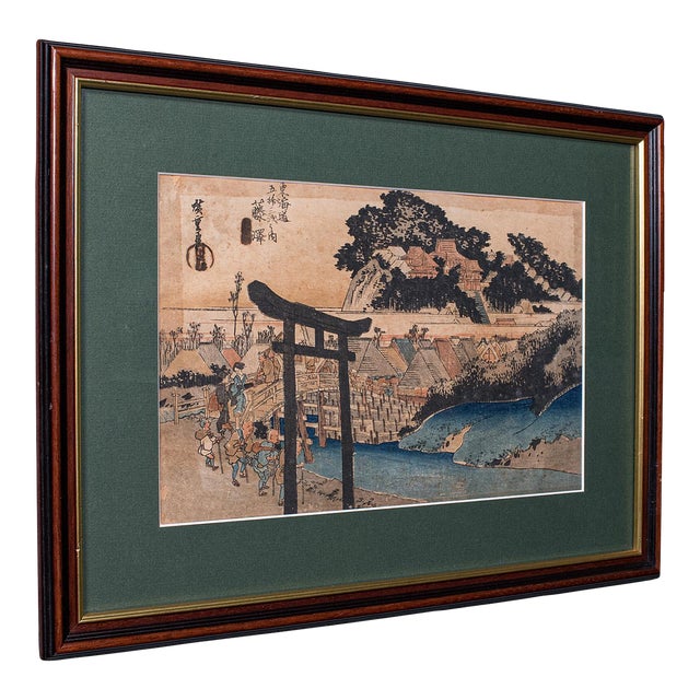 Antique Woodblock Landscape Picture, Japanese Art, Framed, Hiroshige, Victorian For Sale