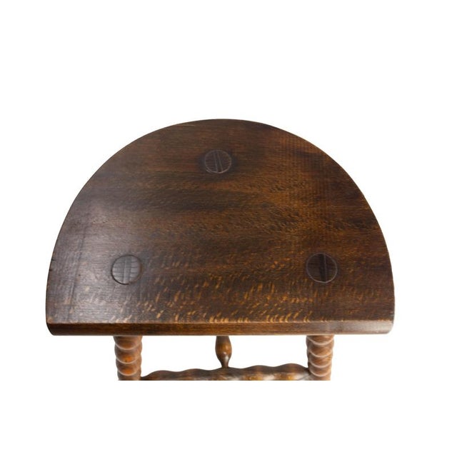 Brown Three Legs Beech Half-Moon Shapped Stool, France, 1960 For Sale - Image 8 of 9