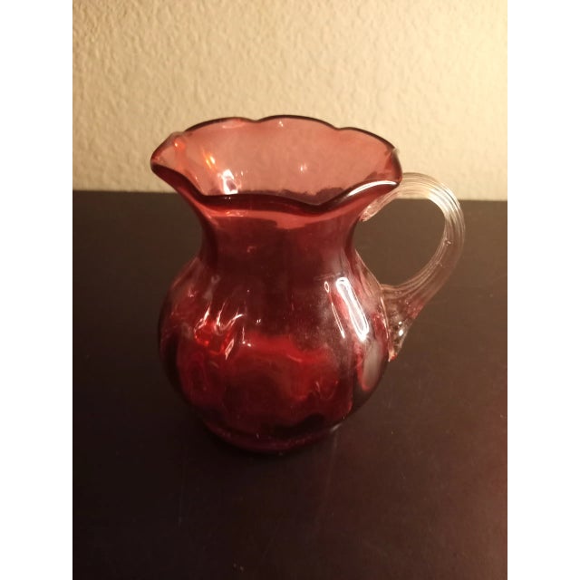 Glass 1970s Pilgrim Glass Cranberry Mini Pitcher With Clear Applied Handle For Sale - Image 7 of 8