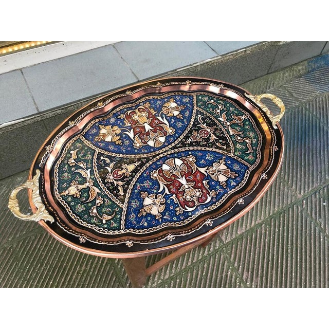 Boho Chic Hand Carved Flower Floral Table Tray with Handles For Sale - Image 3 of 9