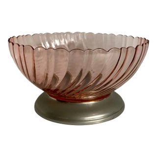1980's Arcoroc French Pink Swirl Glass Bowl on Stand For Sale