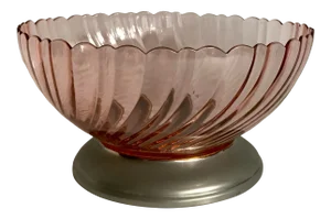 1980's Arcoroc French Pink Swirl Glass Bowl on Stand