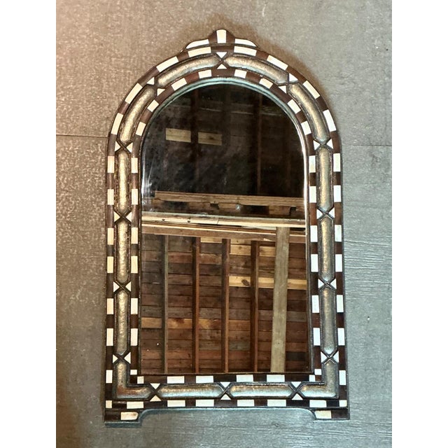 Vintage Bone Inlay Arched Wall Mirror For Sale - Image 4 of 14