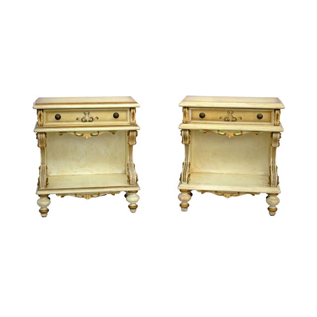 Wood Venetian Style Lacquered Bedside Tables, Set of 2 For Sale - Image 7 of 8