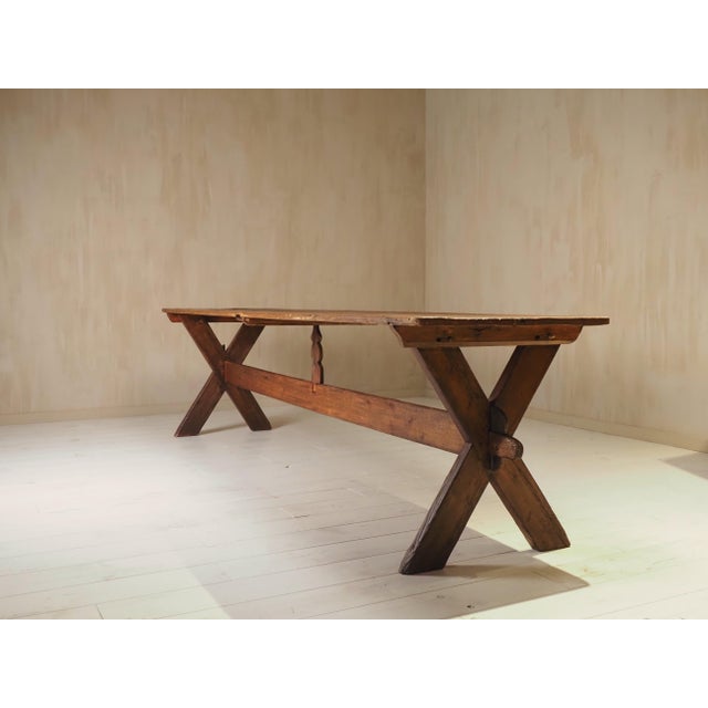 Wood 19th Century X Frame Trestle and Cross Strecther Base Table For Sale - Image 7 of 18