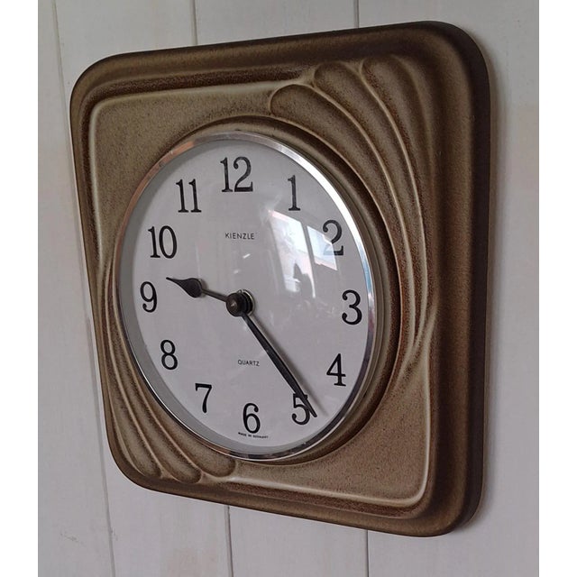 Vintage German Wall Clock with Beige-Brown Ceramic Case from Kienzle, 1970s For Sale - Image 3 of 5