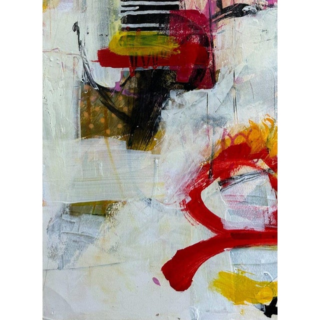 Christiane Corcelle "Orquevaux White Whispers 2" Mixed Media on BFK Paper, Framed Abstract Painting in White, Yellow and Red, 2024 For Sale In Boston - Image 6 of 9