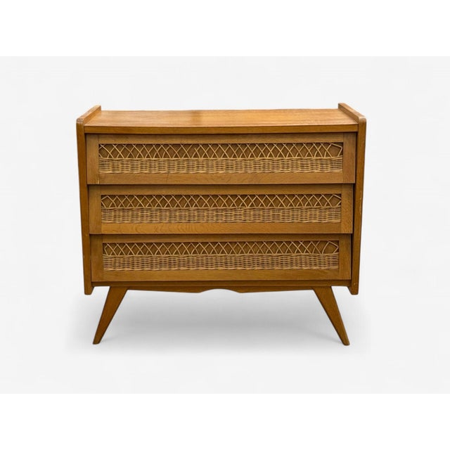 Mid-Century Modern French Modern, Oak, Rattan, Chest of Drawers, France, 1960s For Sale - Image 3 of 11