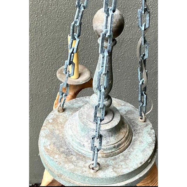Metal Vintage Horn Motif Metal Hanging Light For Sale - Image 7 of 12