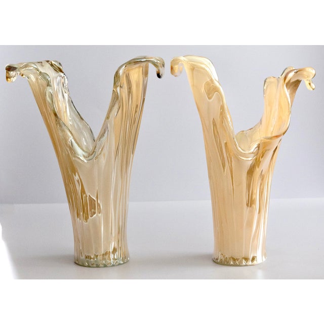 Large Mid-Century Italian Murano Art Glass Vases - A Pair For Sale - Image 9 of 9