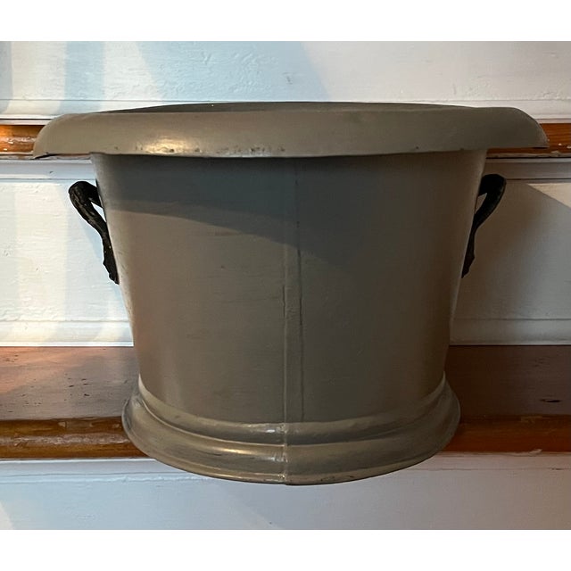 Antique 19th Century French Second Empire Tole Gray Painted Oval Jardiniere Cachepot Planter With Mask Handles For Sale - Image 9 of 18