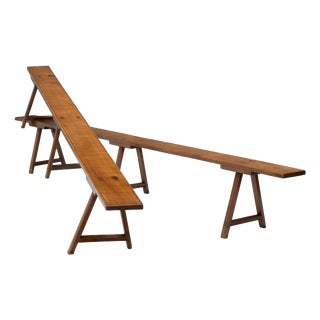 Long Cherrywood Benches, 1900s, Set of 2 For Sale