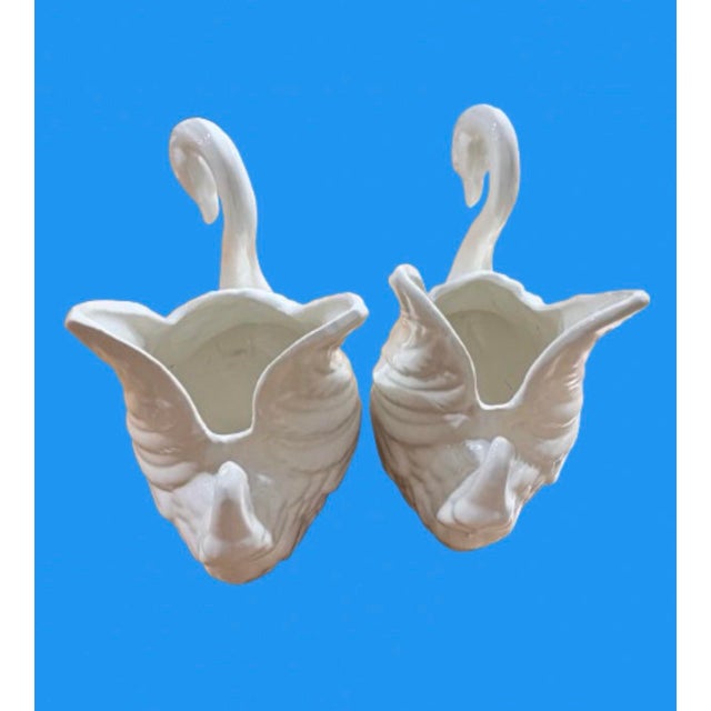Hollywood Regency Vintage Ceramic Swan Centerpiece/Cachepot - A Pair For Sale - Image 4 of 11