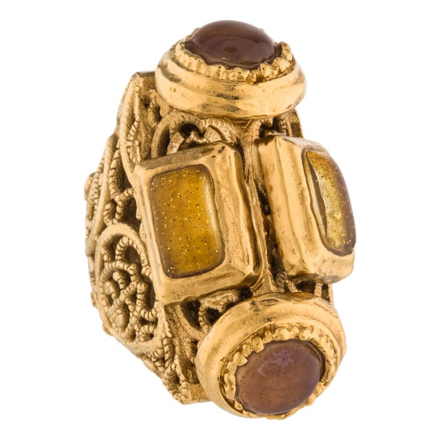 2011 Chanel Ring Size 6.5 Gripoix Métiers d'Art Paris Byzance Goossens Runway Fall Filigree Gold Plated Statement Cocktail For Sale