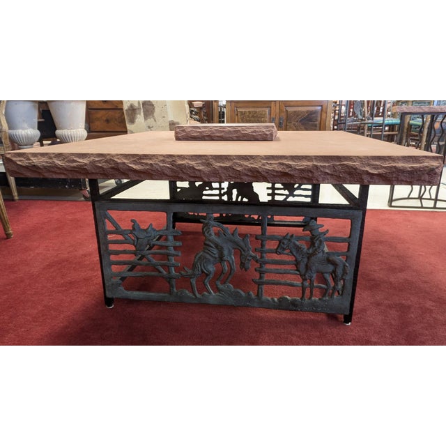 John B. Mortensen Western Sculptural Stone-Top Table, Bronze Panel For Sale In Atlanta - Image 6 of 13