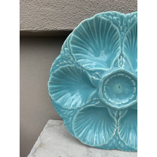 French French Majolica Oyster Aqua Turquoise Plate Sarreguemines, Circa 1870 For Sale - Image 3 of 5