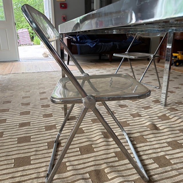 Vintage Castelli Italy Chrome & Glass Dining Set – 4 Piretti Style Lucite Chairs For Sale - Image 10 of 11