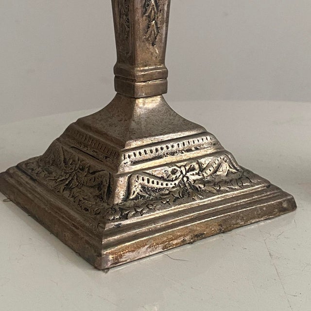 Victorian Silver-Plated Metal Candlesticks, Set of 2 For Sale - Image 3 of 14