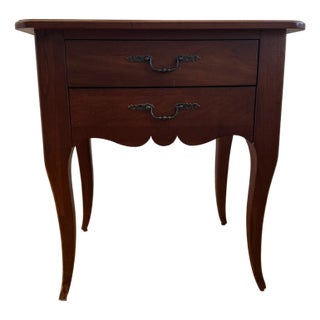 Ethan Allen French Provincial 2-Drawer Side Table, Cherry Finish, Cabriole Legs, Made in Usa For Sale