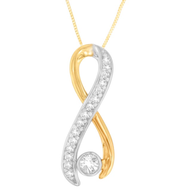 Timeless yellow gold cascades around a swirl of diamond-embellished white gold to create a sparkling spiral shape...