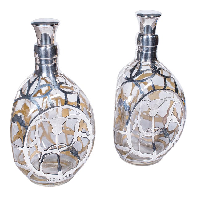 Pair of Vintage John Haig Whisky Decanters, English, Glass, Silver, Hallmarked For Sale