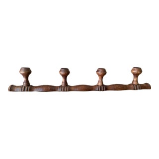 Vintage 1960s French Four Peg Faux Bamboo Wooden Coat Hat Rack For Sale