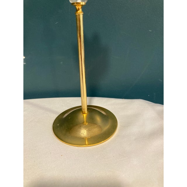 Mid-Century Modern Vintage Brass Tulip Shaped Candle Holder With Crystal Accent For Sale - Image 3 of 6